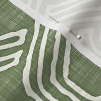 Retro 70s Hexagon Chain Link Stripes Batik Block Print in Sage Green and Natural White (Large Scale)
