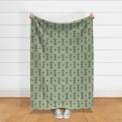 Retro 70s Hexagon Chain Link Stripes Batik Block Print in Sage Green and Natural White (Large Scale)