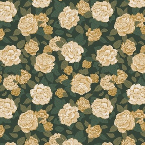 (M) Golden Roses for Beloved | Olive Emerald Dark Green | Medium Scale