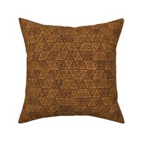 Vintage Geometric Striped Triangles Batik Block Print in Cinnamon Brown and Desert Sun (Medium Scale)