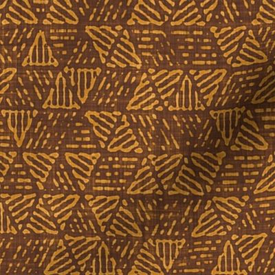 Vintage Geometric Striped Triangles Batik Block Print in Cinnamon Brown and Desert Sun (Medium Scale)