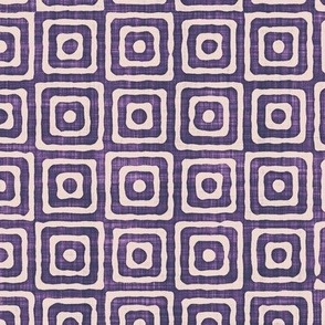 Geometric Concentric Squares Batik Block Print in Orchid Purple and Blush Pink (Large Scale)