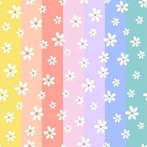 Ditsy Daisy Rainbow retro white flowers on rainbow stripes by Jac Slade