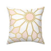 Serene Daisy Floral Geometric in Peach Pink Blush, White, and (Faux) Gold - Jumbo - Art Deco Floral, Hollywood Regency, Day Spa