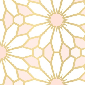 Serene Daisy Floral Geometric in Peach Pink Blush, White, and (Faux) Gold - Jumbo - Baby Girl Nursery, Art Deco Floral, Hollywood Regency, Day Spa