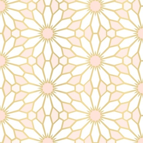 Serene Daisy Floral Geometric in Peach Pink Blush, White, and (Faux) Gold - Large - Art Deco Floral, Hollywood Regency, Day Spa