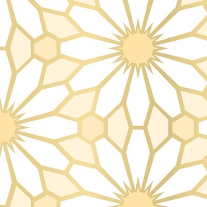 Daisy Floral Geometric in Pastel Yellow, White, and Gold - Jumbo - Art Deco Floral, Geometric Floral, Sunny Daisies
