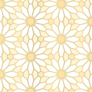 Daisy Floral Geometric in Pastel Yellow, White, and (Faux) Gold - Large - Art Deco Floral, Geometric Floral, Sunny Daisies