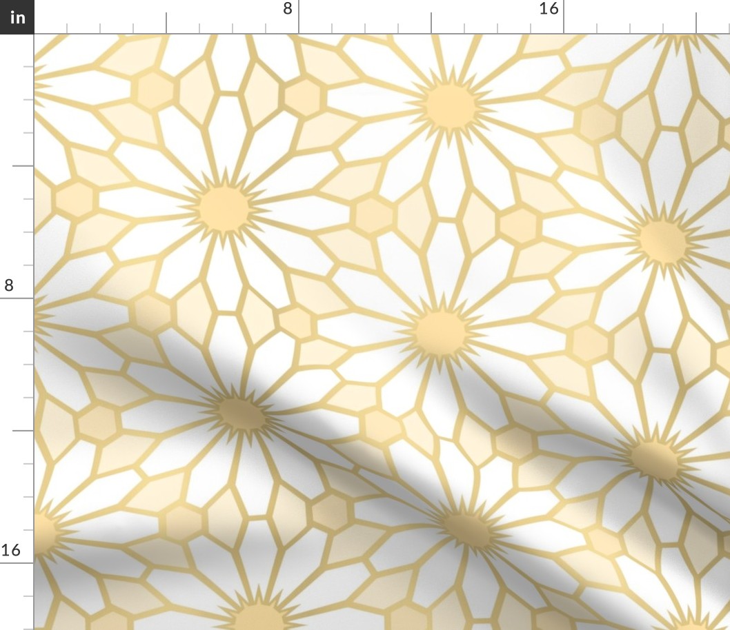 Daisy Floral Geometric in Pastel Yellow, White, and (Faux) Gold - Large - Art Deco Floral, Geometric Floral, Sunny Daisies