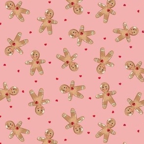 Small-Gingerbread man and red hearts on Blush Pink