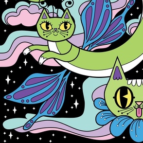 Psychedelic Cats_Green _ Blue