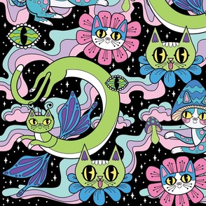 Psychedelic Cats_Green _ Blue_Small