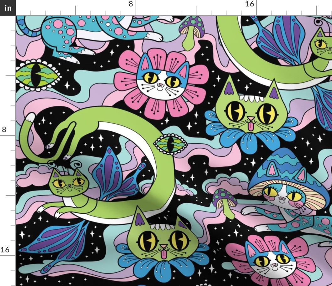 Psychedelic Cats_Green _ Blue_Small