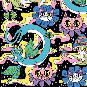 Psychedelic Cats_Turquoise Small