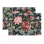 Victorian Wedding Florals- Floriography Damask- Dark Night Blue- Large Scale