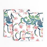 Paisley Peacock in Magnolia Garden- Block Print- Blue Green- Large Scale