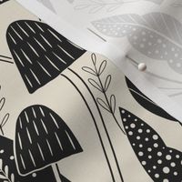 Whimsical wildlife- block printing black over Cream background 