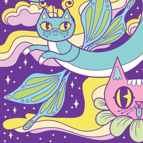 Psychedelic Cats in Purple