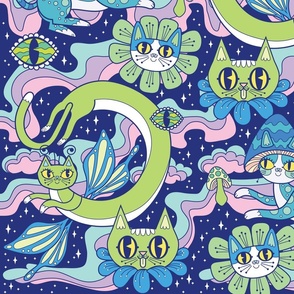 Psychedelic Cats Blue Small