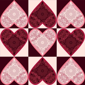 (L) Elegant Pink & Red Harlequin Lace Valentine Hearts