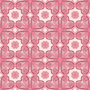 (S) Lovely Pink & Red Valentine Heart Floral Pattern