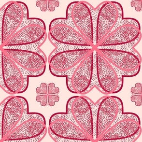 (L) Lovely Pink & Red Valentine Heart Floral Pattern