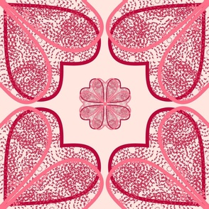 (XL) Lovely Pink & Red Valentine Heart Floral Pattern