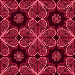 (M) Lovely Red & Pink Valentine Heart Floral Pattern
