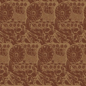 Oblique Damask with Animals and Birds, Cinnamon