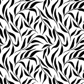 Black and white floral. Monochromatic minimalistic leaves.