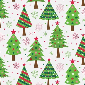 Scandinavian Minimalist Christmas Trees with Snowflakes- Medium Scale 