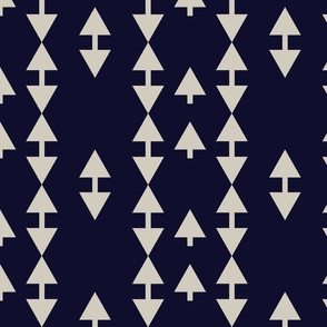Modern Southwestern - Geometric Arrows  Rows - Midnight blue and Warm Beige