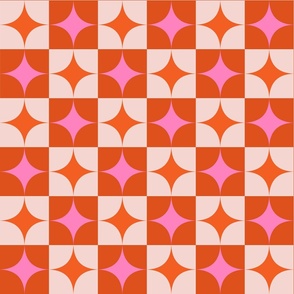 Checkered Pink and Orange Mid Century Atomic starbursts 