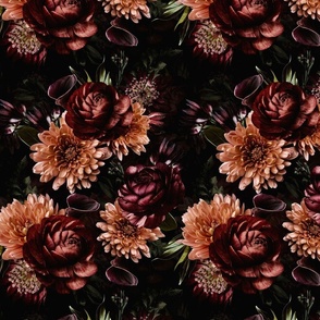 10" Dark Moody Florals - Gothic Real Burgundy Wintry And Autumnal Flowers 1