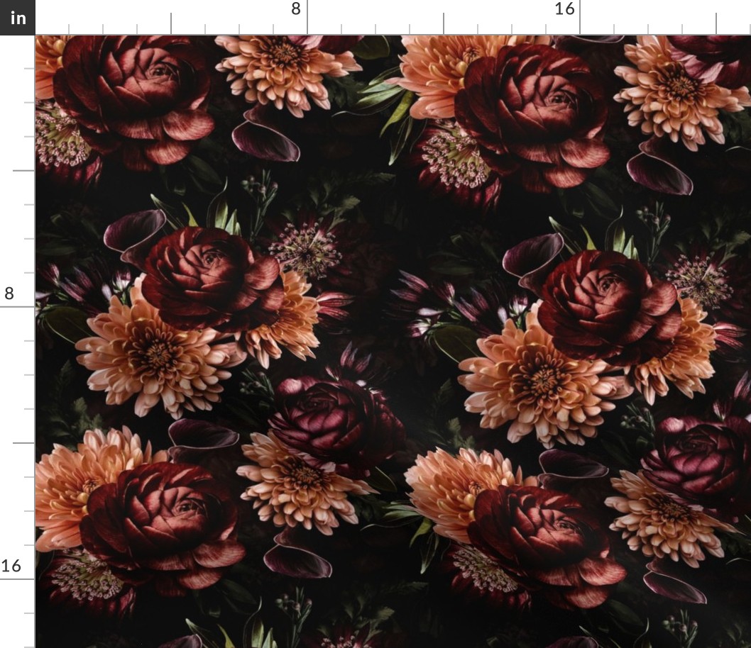 10" Dark Moody Florals - Gothic Real Burgundy Wintry And Autumnal Flowers 1