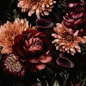 21" Dark Moody Florals - Gothic Real Burgundy Wintry And Autumnal Flowers 1