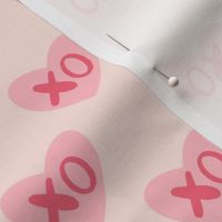 XO hugs kisses pink,  pink hearts on light pink 12x12