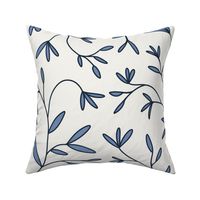 [Large] Light Floral Branches – Clean and Delicate Florals, Blue on Off-White //