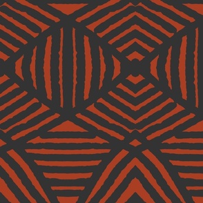 Tribal Lines Hand Drawn - Boho Tribal Geometric - Dark Ash Grey on Outback Red - Jumbo