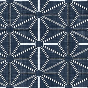 Geometric Asanoha Star Batik Block Print in Navy Blue and White (Medium Scale)