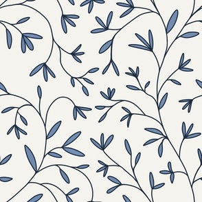 Light Floral Branches – Clean and Delicate Florals, Blue on Off-White //