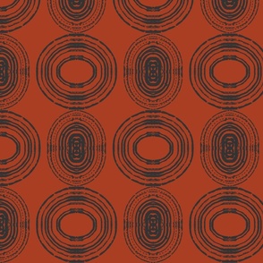 Boho Circles Hand Drawn - Retro Zen Calming Circle - Dark Ash Grey and Outback Red (m)