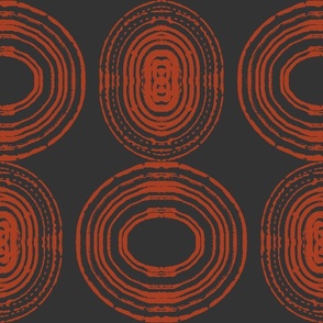 Boho Circles Hand Drawn - Retro Zen Calming Circle - Dark Ash Grey and Outback Red (l)