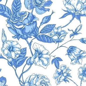 Gentle blue flowers, roses and wildflowers