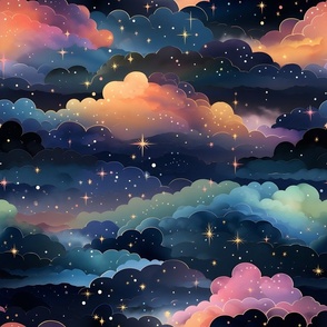 Rainbow Clouds & Stars - large