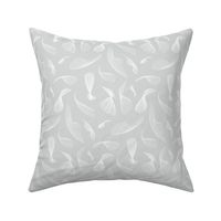 Quill Whispers, calming moiree feathers lineart, white on light grey, large