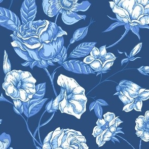 Gentle blue flowers, indigo roses and wildflowers