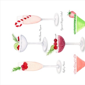 Christmas Holiday Margarita, Champagne and Martini Drinks in Red, Green and Pink with Names