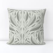 (M) Hand drawn Serene Leaves scallop in light sage green gray