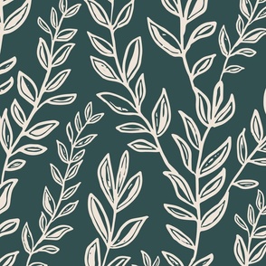 Large Woodcut Vines in Teal blue green